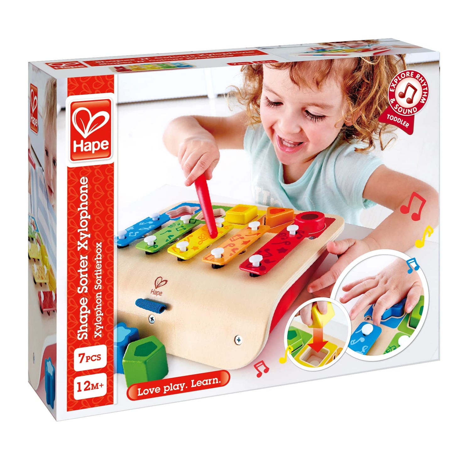 Hape E0334 Shape Sorter Xylophone & Piano - Multicolor Wooden Instrument Toy for Kids, 9.8x3.1x7.8 inches