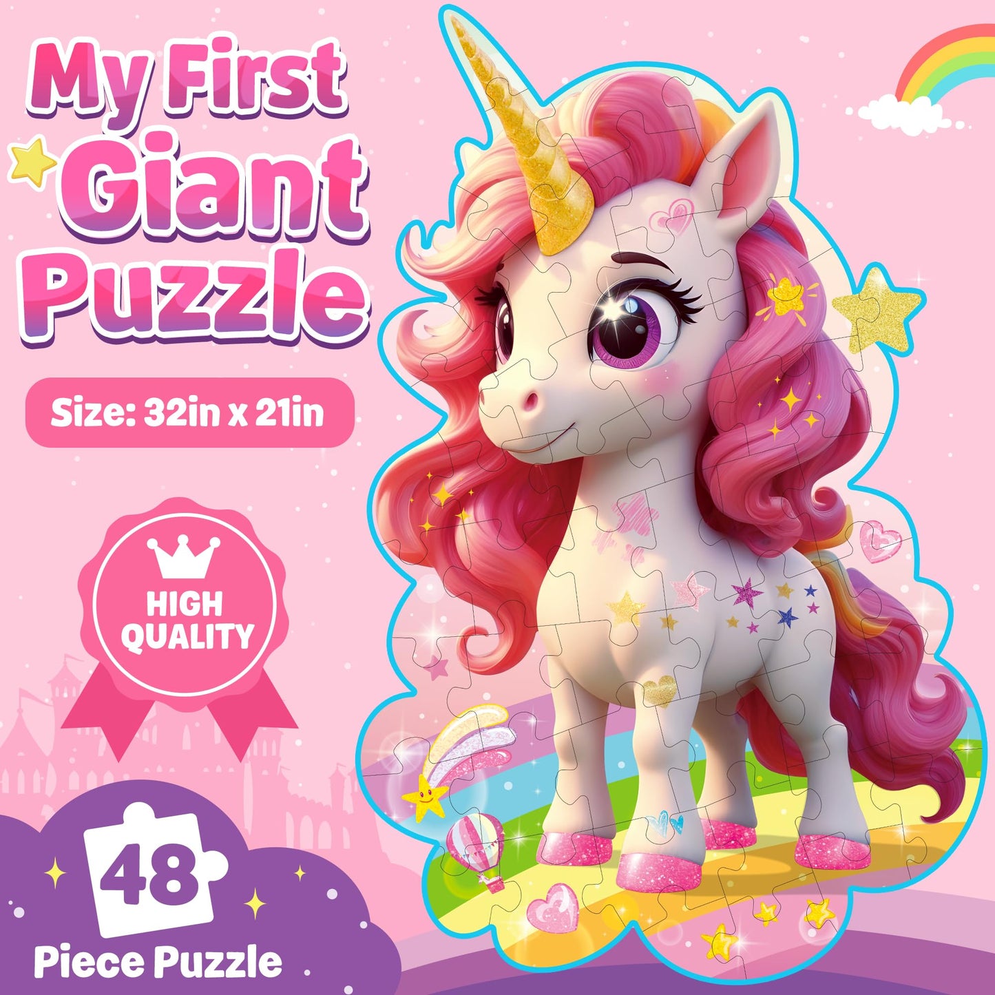 Zizz Unicorn Floor Puzzles For Kids Ages 3-5, 4-8 Years Old - Giant 48 Pieces Jigsaw Puzzles For Kids Ages 4-6 - Unicorn Toys Fo