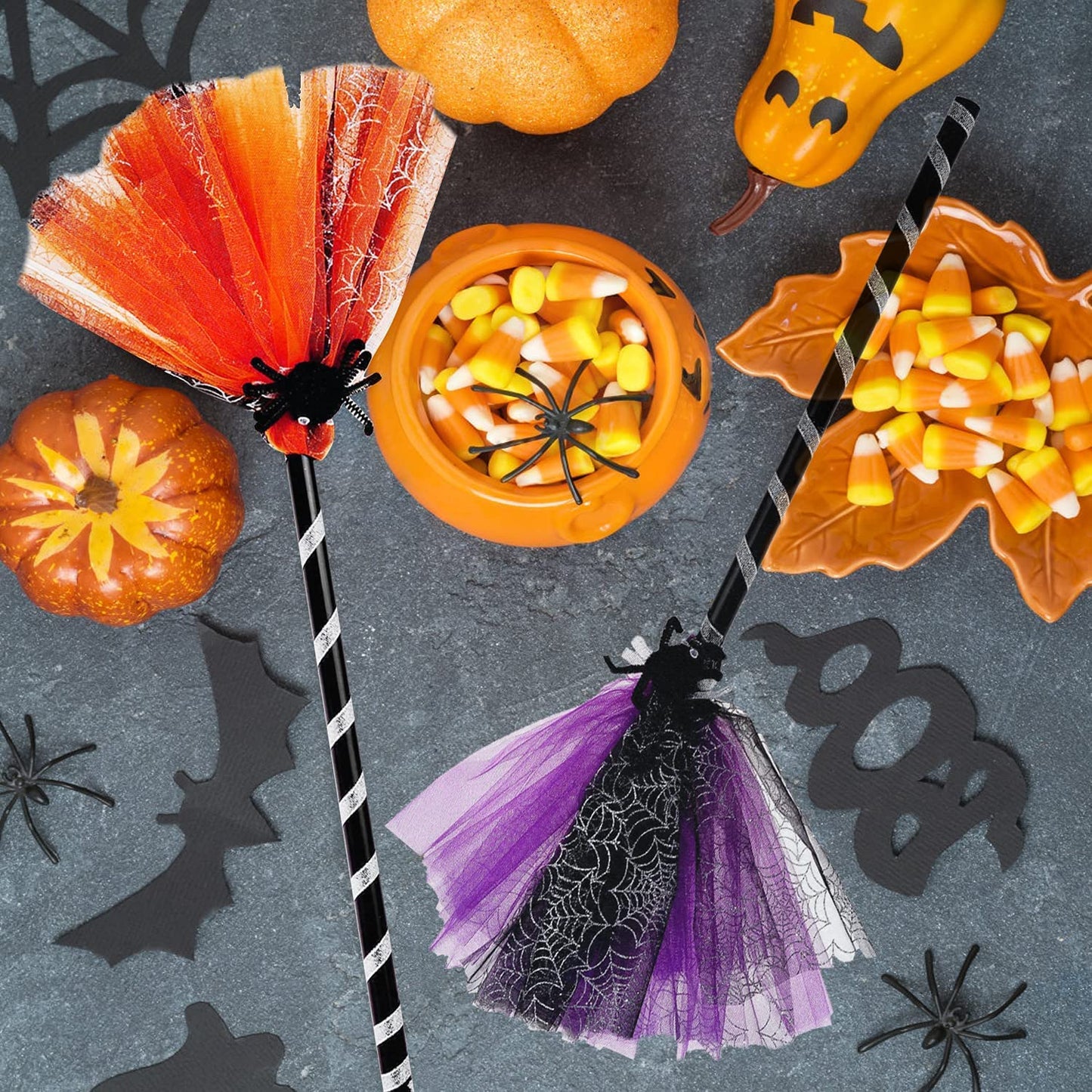 NSVJVY Kids Witch Broom, Halloween Broomstick, Photography Prop Toy, Cosplay Dress Up Costume Party Cute Witch Broom (Purple)