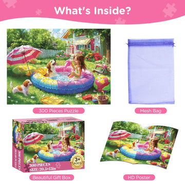 300 Piece Puzzles for mature-themeds Jigsaw Puzzles 300 Pieces Summer Puzzle Dog Puzzle for mature-themeds Kids Seniors Girl Jigsaw Puzzle Games enhanced Cardboard Puzzles Birthday Party Gift