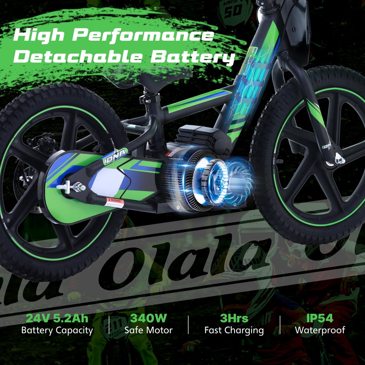 Olala Electric Dirt Bike For Kids Aged 5-10, 340W Racing Grade Electric Motorcycle With Aluminum Frame, Up To 12Mph & 3 Speed Se