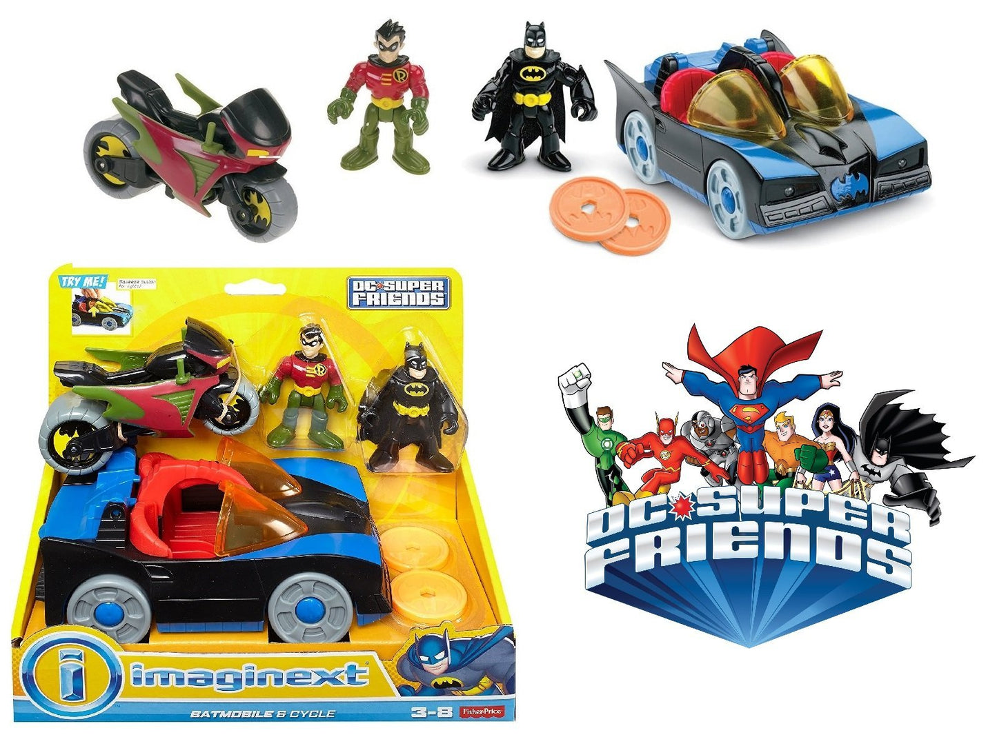 Fisher-Price Imaginext Dc Super Friends Preschool Toy Batman Batmobile & Cycle Vehicle Set, 2 Figures, For Pretend Play Kids Age