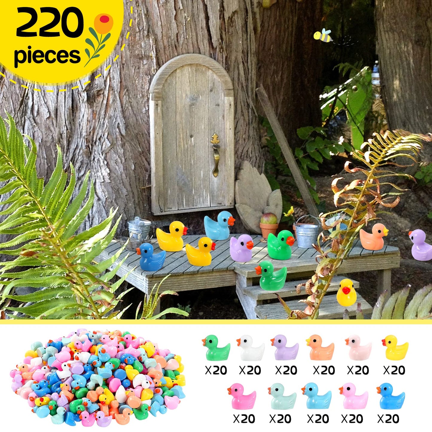 GliSun 220 Pieces Mini Resin Ducks Tiny Duck for Garden Micro Landscape Ornament Dollhouse Prank Christmas Falloween Birthday Pa
