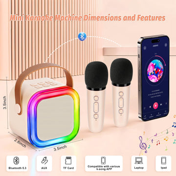 Mini Karaoke Machine For Kids,Girl Toys,Karaoke Microphone Wireless For Kids,Gifts For 4,5,6,7,8,9,10 Year Old Girl Toys (Beige)
