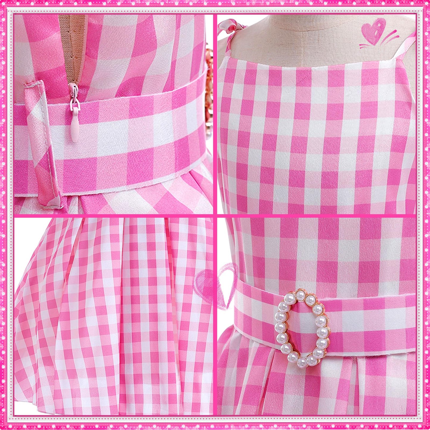 Golray 7Pcs Girls Plaid Costume Dress Sweet Slip Dress With Accessories Movie Outfit Birthday Halloween Costume Girl Dress Up Cl