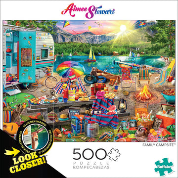 Buffalo Games 500 Piece Jigsaw Puzzle - Aimee Stewart Family Campsite, Multicolor, Large, Hidden Images, Model 3253