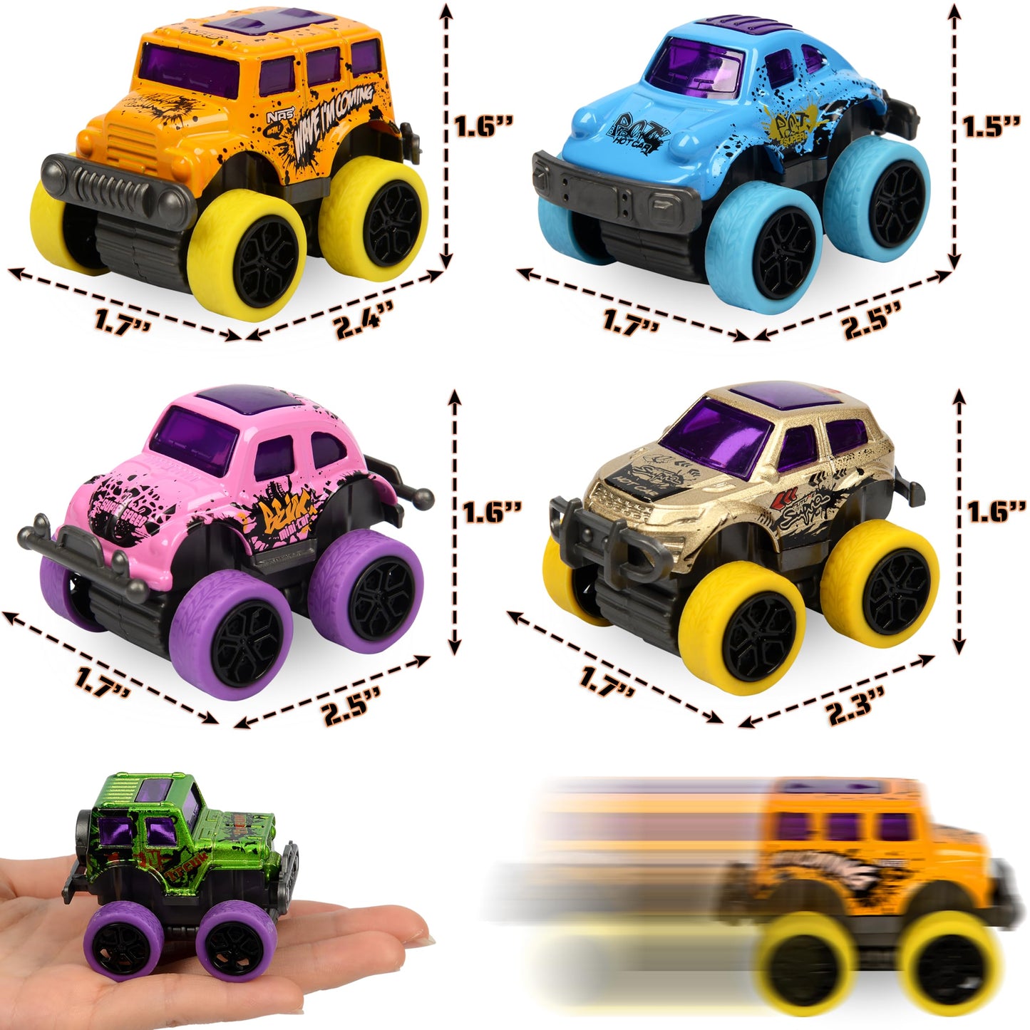 Neureyte 8 Pack Die-Cast Mini Monster Truck For Boys And Girls,Pull Back Alloy Trucks Toy,Mini Pull Back Cars,Die-Cast Race Cars