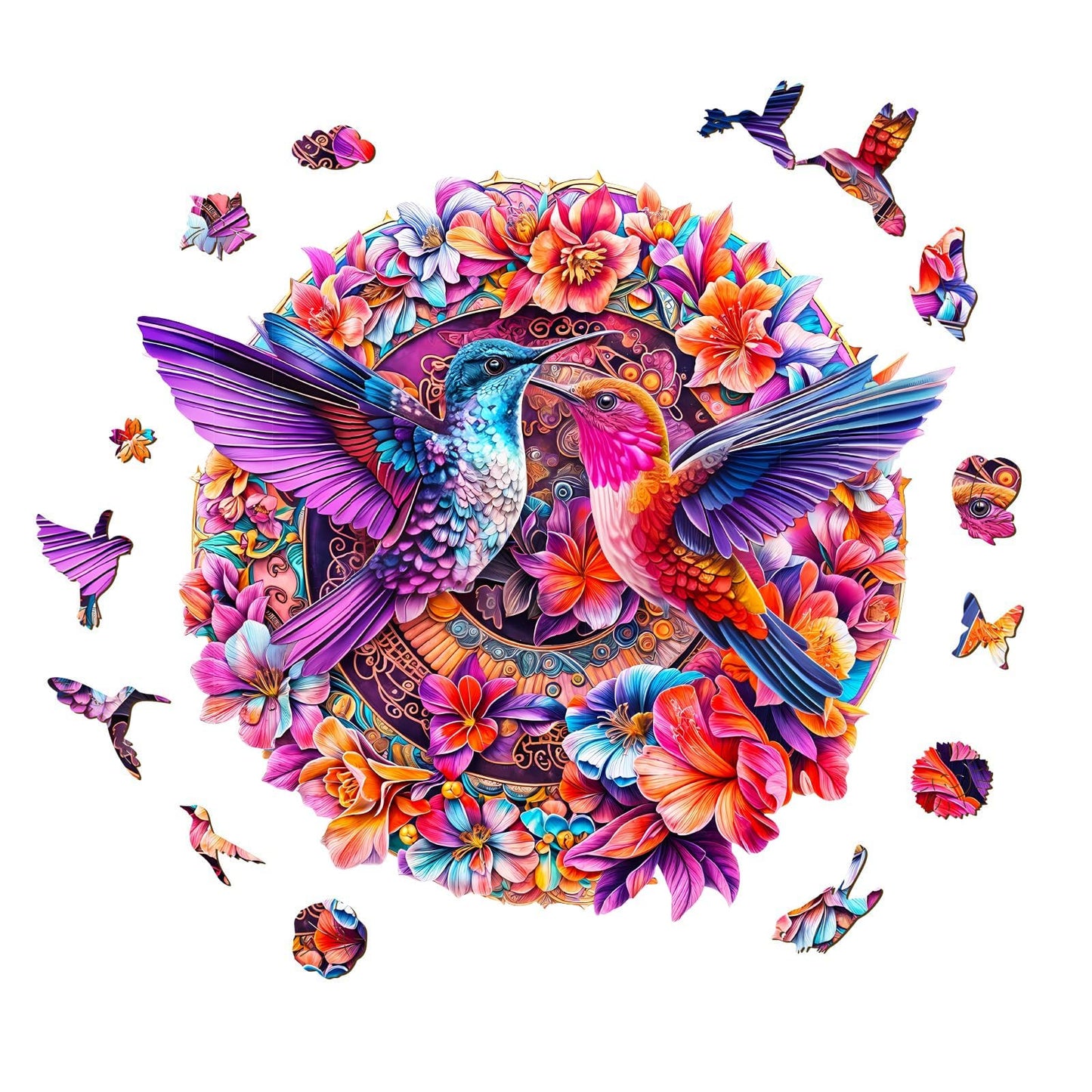 Wooden Puzzles For Adults - Flower Hummingbird Wooden Puzzle, Unique Shaped Wood Jigsaw Puzzles For Adults, Wood Puzzles Adult,