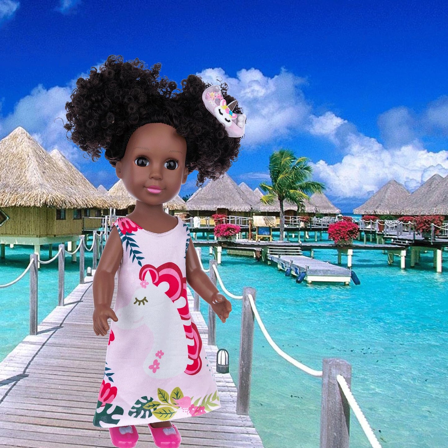 OTMOON 14.5 Inch Black Doll with Clothes Dress Sets African Doll Black Dolls