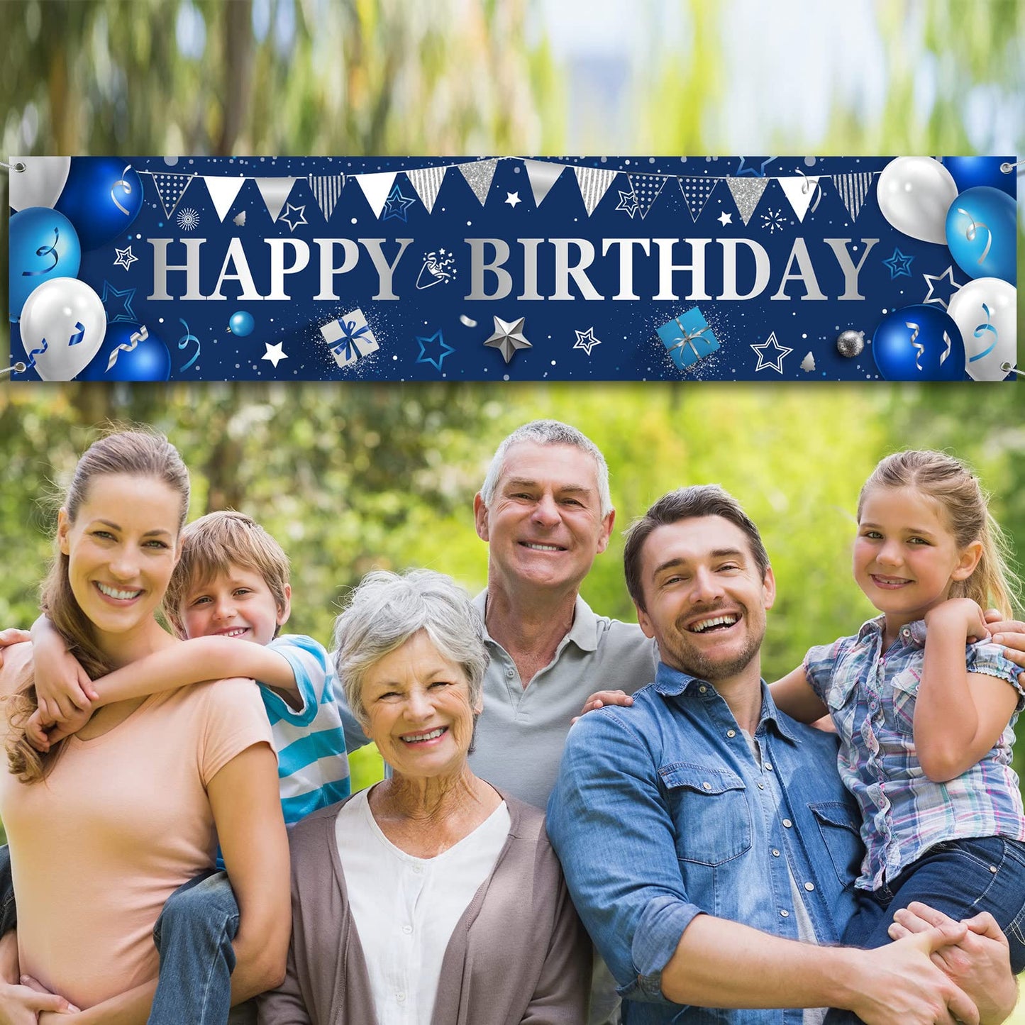 Yard Banner For Happy Birthday Gifts Large Navy Blue Birthday Banners For Outside Birthday Banner Birthday Decorations Backdrop For Men Women Birthday Party Supplies Outdoor And Indoor (Blue, Silver)
