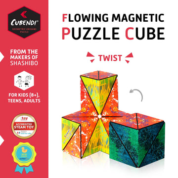Cubendi Geometric Origami Puzzle - Infinity Fidget Cube, Magnetic with 48 Rare Earth Magnets, Twist Color, Model CB01TW