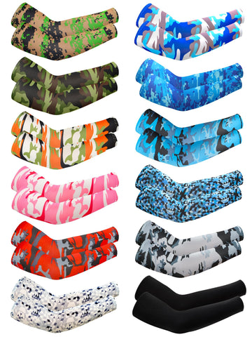 Xuhal 12 Pairs Arm Sleeves For Kids Baseball Compression Sleeve Camouflage Uv Sun Protection Cooling Arm Cover For Boys Girls (C