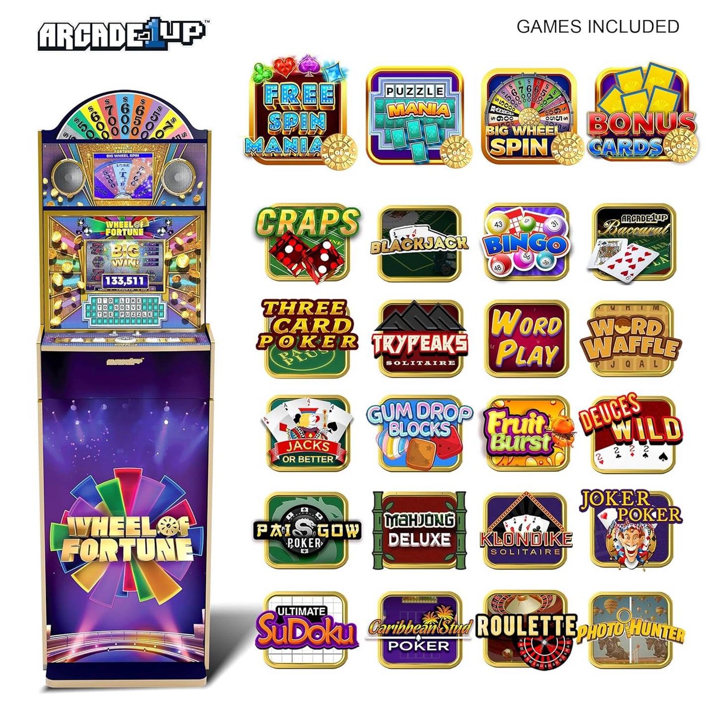 Arcade1Up Wheel Of Fortune Casinocade Deluxe Arcade Game Machine Stand Up Cabinet, 5 Ft