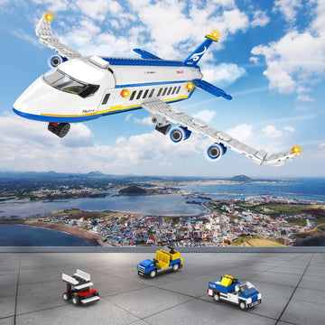 Wingift 491 Piece City Passenger Airplane Building Set, 6 In1 Airplane Bricks Toy-Airbus, Creative Building Projects With Shuttle Bus, Baggage Truck, Top Stem Toy For Boy And Girl Ages 6 7 8+