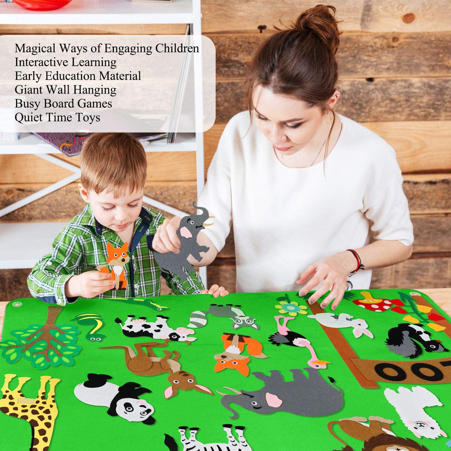 Craftstory Zoo Animals Felt Board Story Set for Toddlers 32 Pieces Felt Jungle Animals Toys Figures Teaching Wall Flannel Board