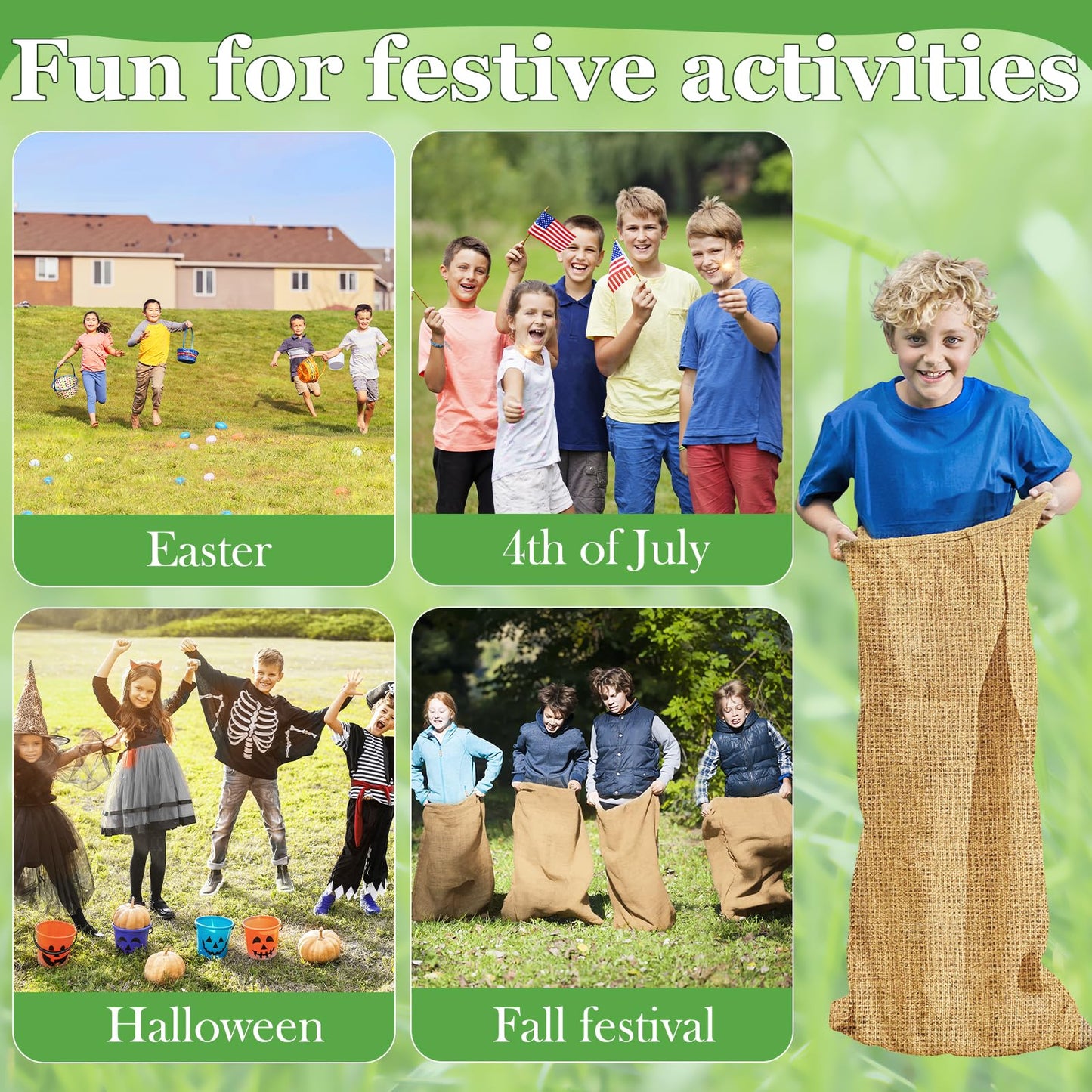 Cwlakon 6 Pack Large Burlap Potato Sack Race Bags For Kids Adults, Field Day Family Reunion 4Th Of July Easter Halloween Game, O