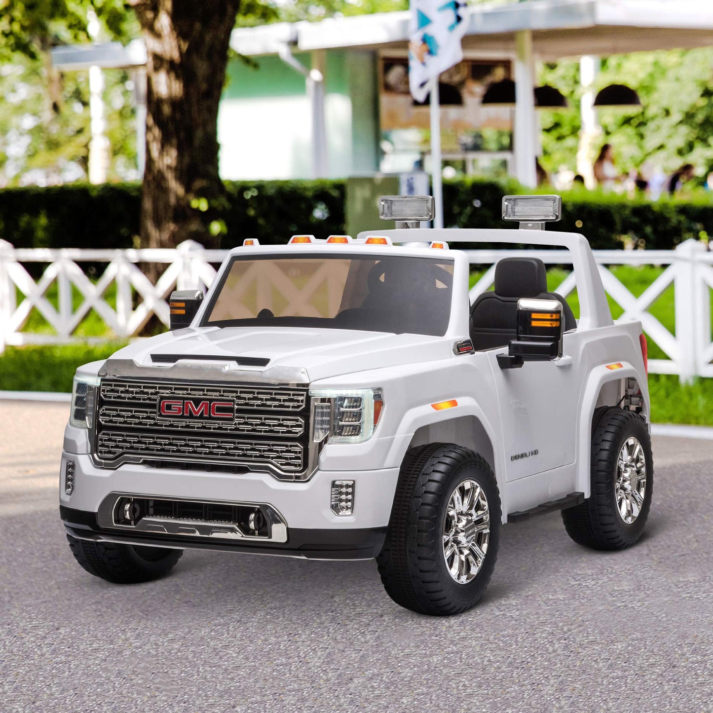 Aosom 12V Gmc Sierra Hd Battery Kids Ride On Car With Remote Control, Bright Headlights, & Working Suspension, White
