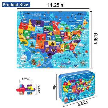 Lelemon United States Map Puzzles For Kids Usa Map Jigsaw Puzzles In A Metal Box America Map Learning Educational Toys Gifts For Boys Girls