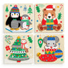 Mudpuppy Festive Friends - Set of 4 Wooden 4 Piece Puzzles Featuring A Colorful Christmas Scene with Adorable Characters Perfect