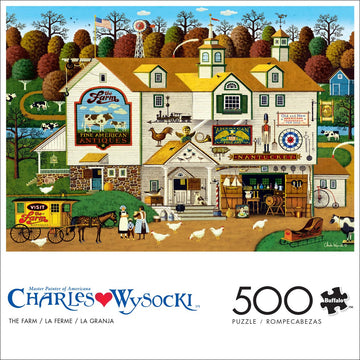 Buffalo Games 500 Piece Jigsaw Puzzle - The Farm by Charles Wysocki, Multicolor, Finished Size 21.25 x 15.00, Perfect for Game Nights