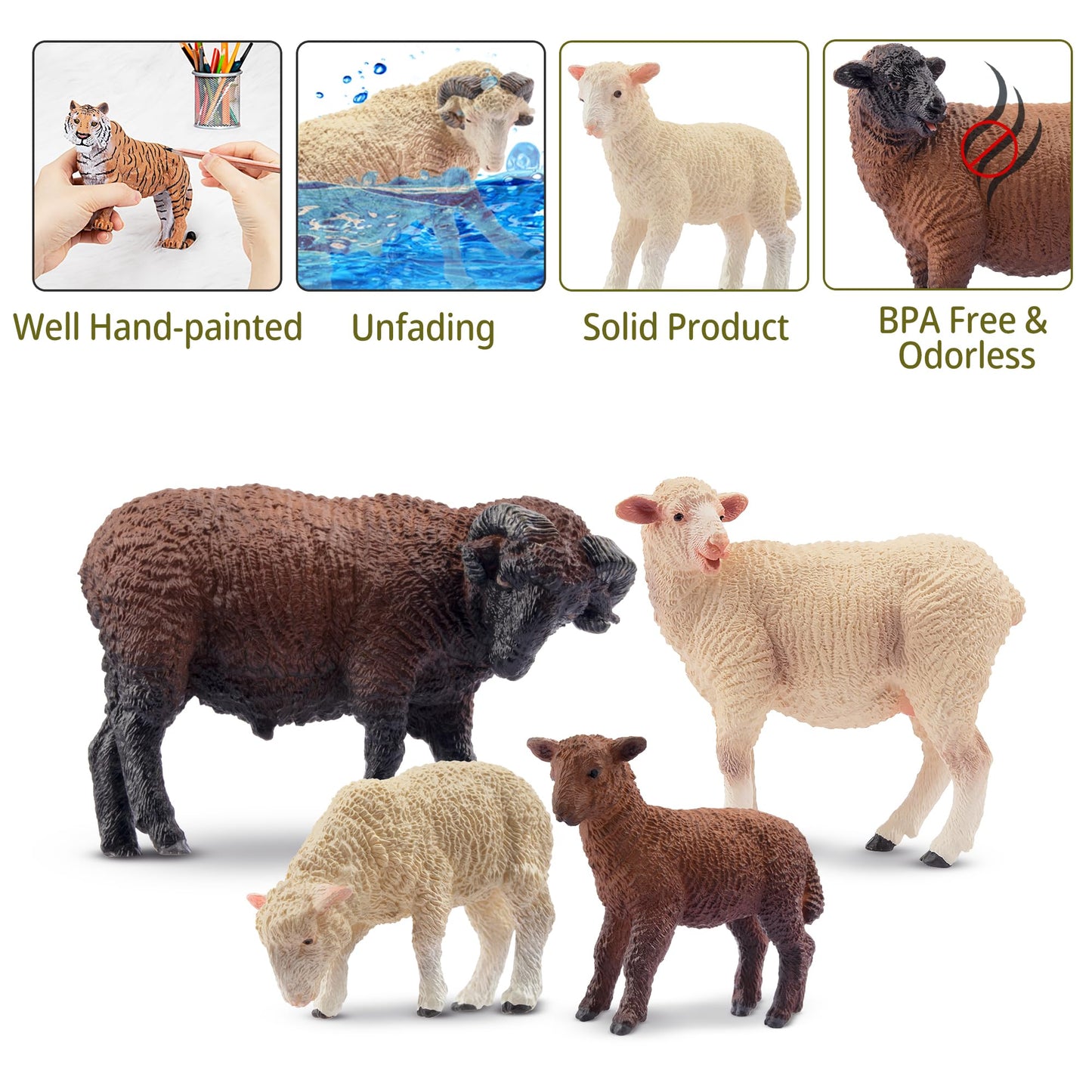 Toymany 8Pcs Merino Sheep Figurines Realistic Farm Animal Sheep Toys- Plastic Sheep Figures Birthday Christmas Toy Gift For Kids Toddlers