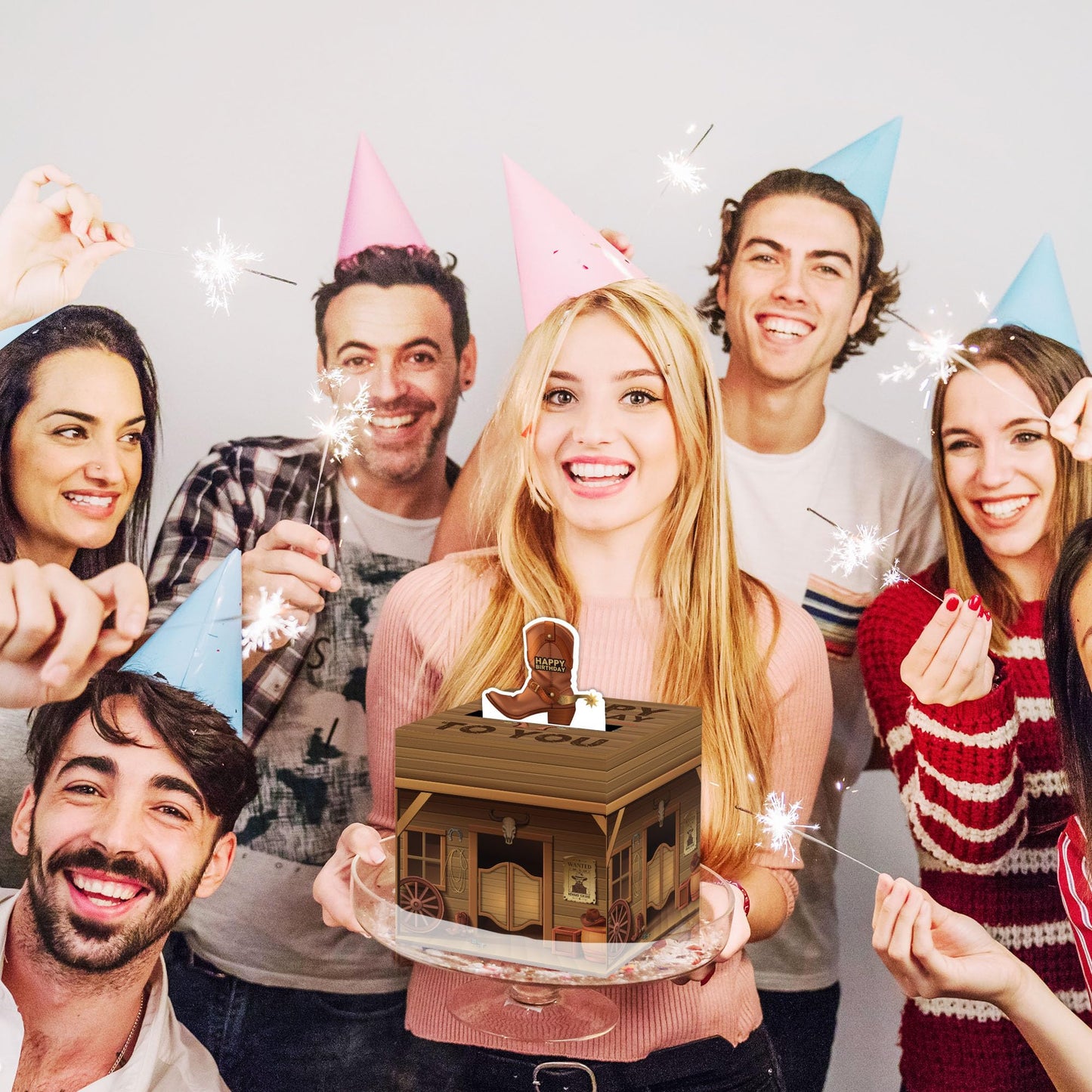 Cowboy Party Surprise Money Box Gift, Happy Birthday Money Box For Cash Gift With Pull, Cowboy Party Decoration For Women Men, C