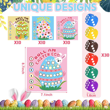 Soulchen 30 Sets Easter Games Spring Party Activity Egg Roll Game Cards 30 Dice For Family Easter Party Supplies