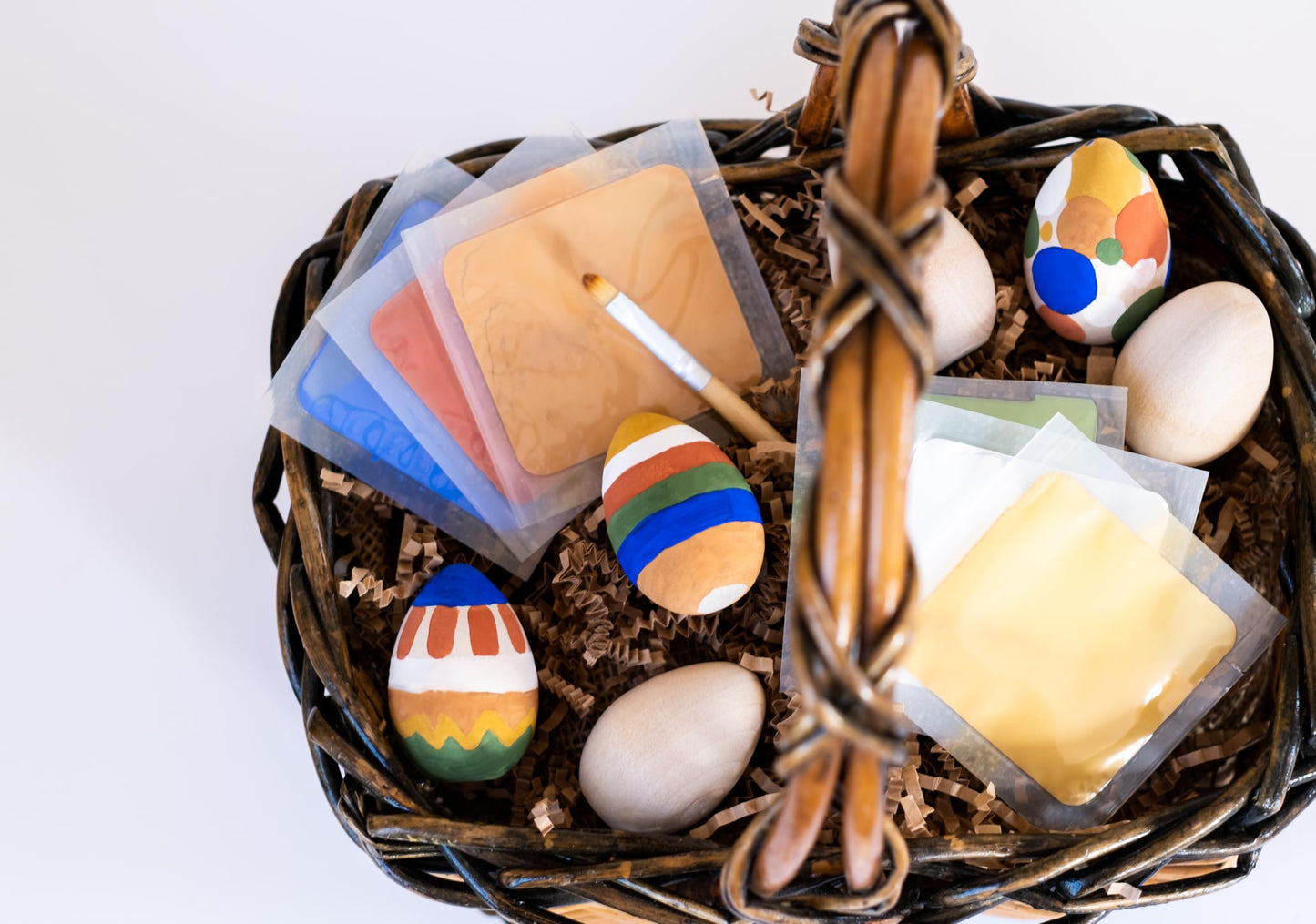 Natural Earth Paint Wooden Egg Kit - 6 Non-Toxic, Eco-Friendly Paints & Bamboo Brush - Easter Egg Decorating & Craft Set - Compo