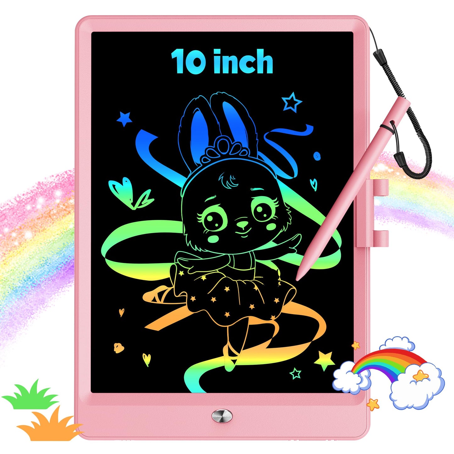 Kokodi 10 Inch Lcd Writing Tablet With Anti-Lost Stylus, Erasable Doodle Board Colorful Toddler Drawing Pad, Car Travel School Games Toys For 3 4 5 6 7 8 Kids, Birthday Gift For Girls Boys Pink