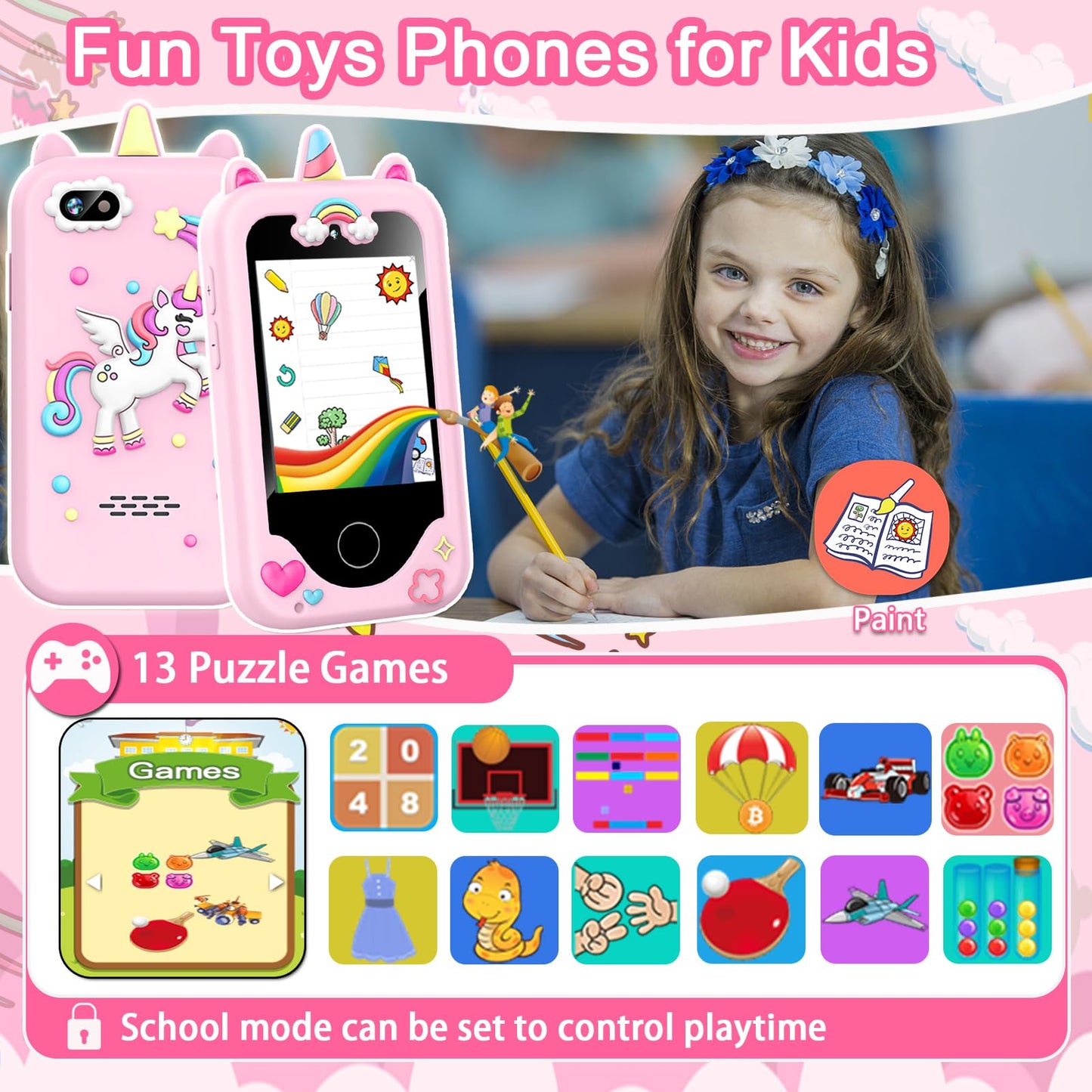 Kids Smart Phone for Girls Toys, Gifts for 3-10 Year Old Girl Boy Christmas Birthday Kids Toys, 2.8'' Touchscreen Toddler Learni