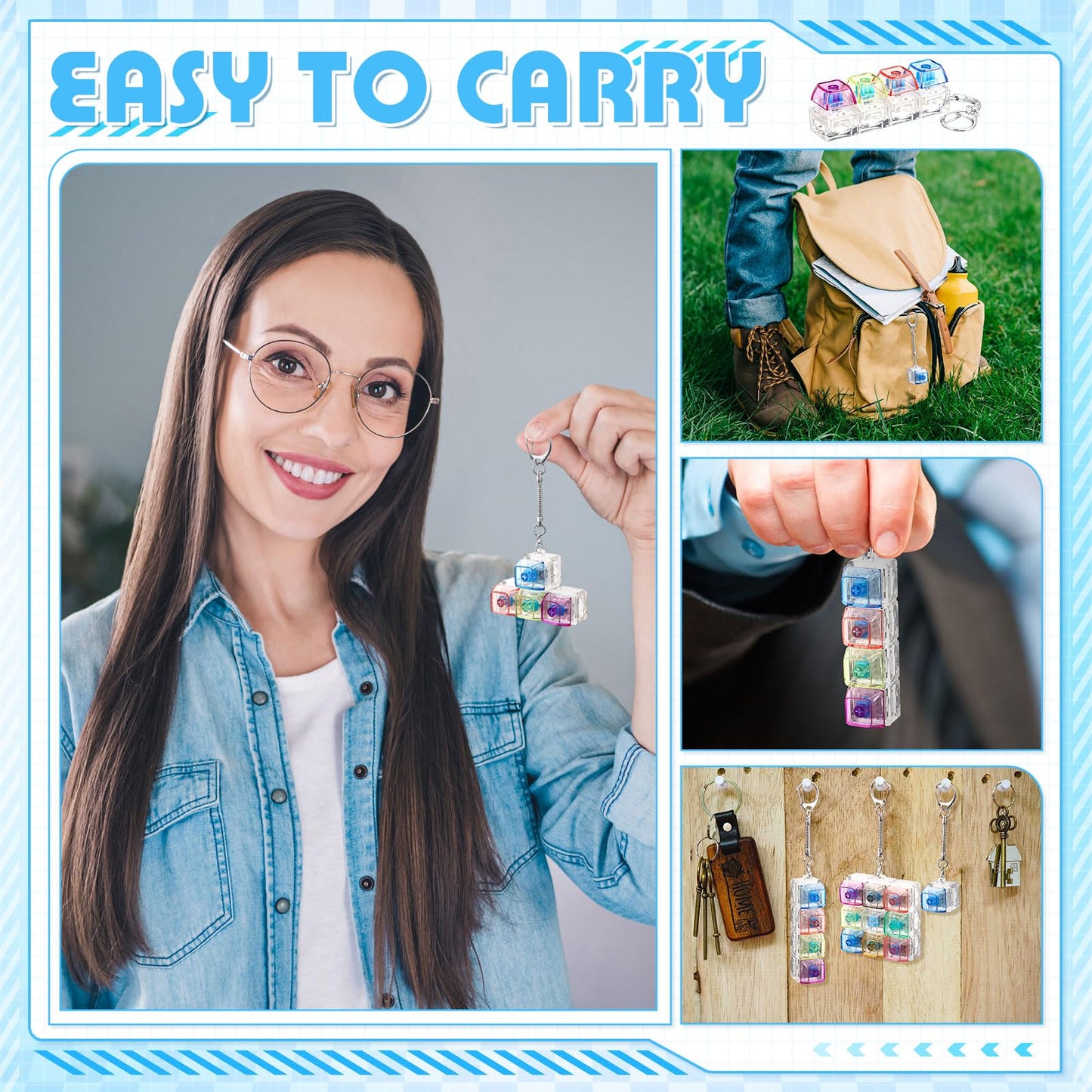 Halloscume 5 Pcs Keyboard mature-themed Fidget Toy Clicker Toy in 5 Styles Keyboard Fidget Keychain Cube Mechanical Key Button Clicker Stress Relief Gift for Office Home Pass Time(Color Transparent)