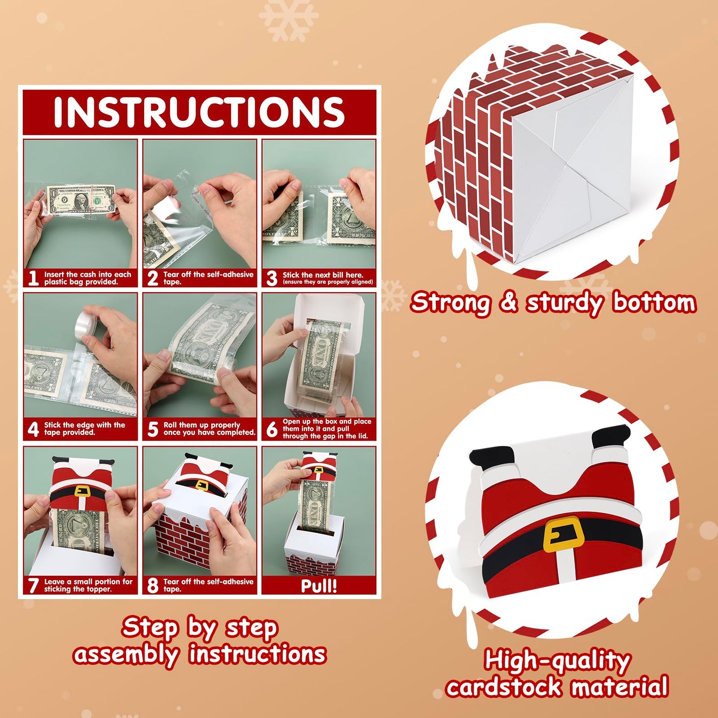 Sinasasspel 6Pcs Christmas Money Box For Cash Pull Surprise Gift Box Money Explosion Holder Santa, Reindeer, Holiday Diy Money Roll Boxes Pull Out Present Xmas Party Supplies