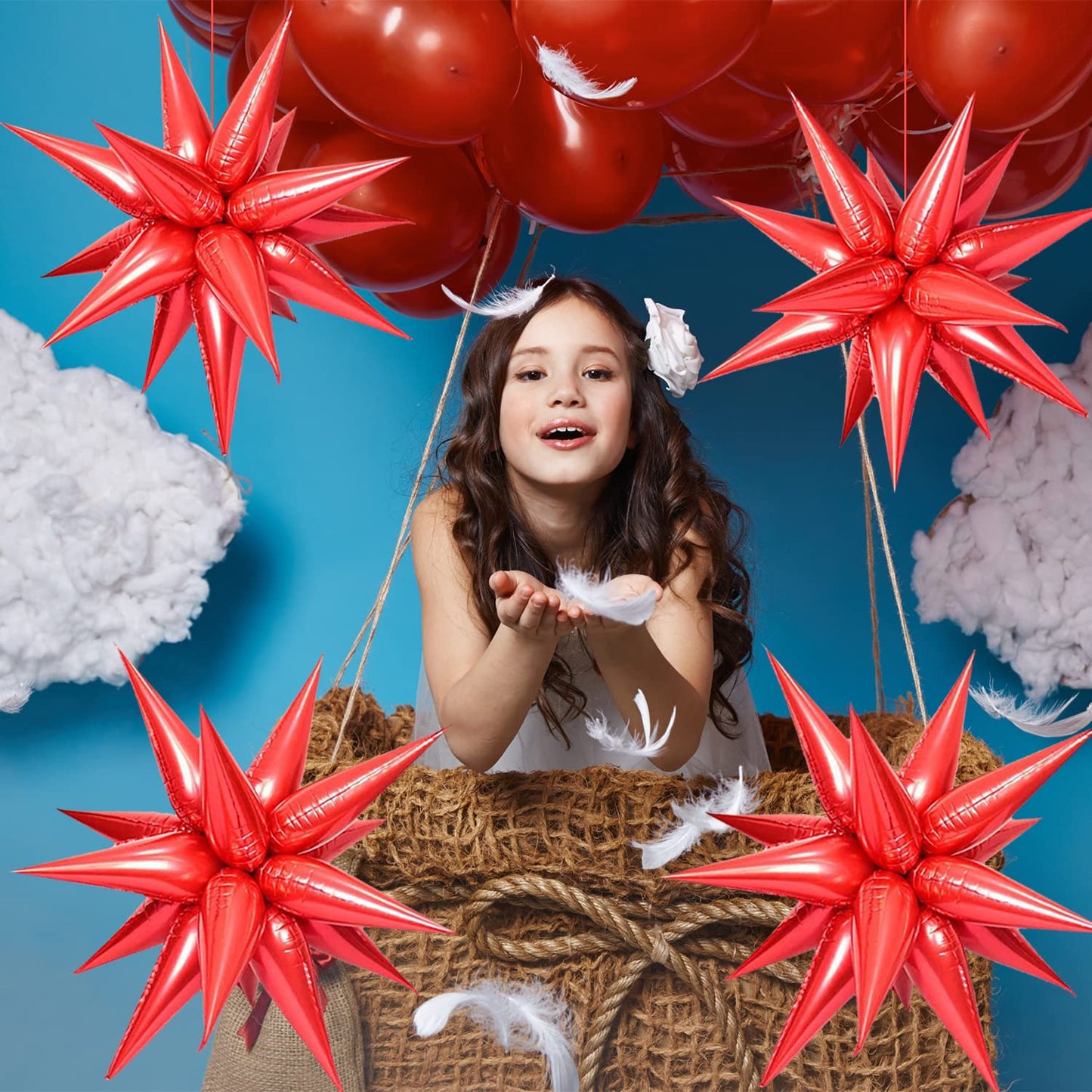 Funtoob Red Star Balloons Metallic Star Foil Balloons Birthday Balloons Red Star Cone Balloons Starburst Balloon Spike Balloons