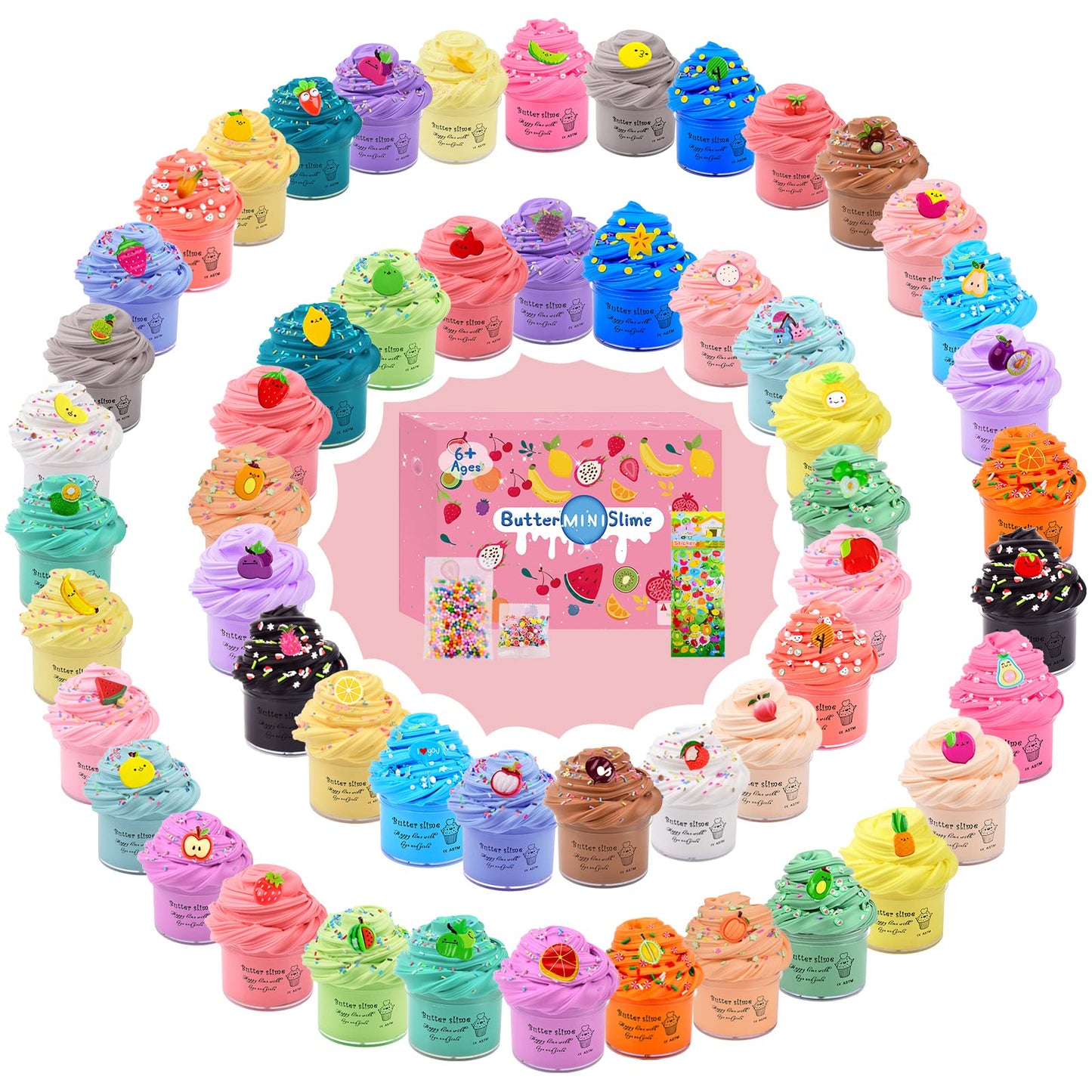 DUJUANHUA 54 Pack Mini Butter Slime Kit, Scented Fruit Party Favors, Soft Non-Sticky Clay, Multicolor