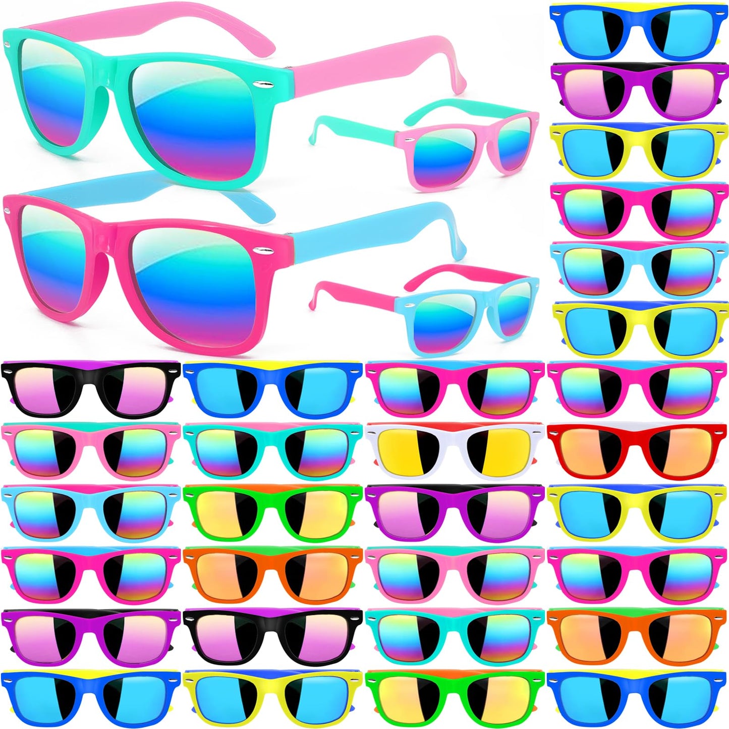 Oleitodh 60 Pcs Kids Sunglasses Bulk,Kids Neon Sunglasses Party Favors With Uv400 Proctection,80S 90S Retro Sunglasses For Boys