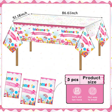 Tatuo Candyland Party Decorations Candyland Tablecloth Candy Theme Plastic Table Cover Candy Land Lollipop Decorations for Birth