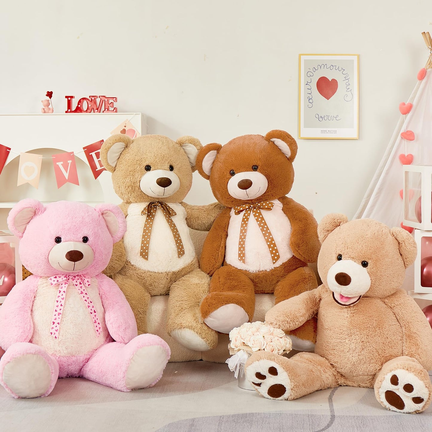 Morismos Big Teddy Bear 4 Feet Stuffed Animal For Girlfriend,Large Teddy Bear For Valentine, 47 Inch Stuffed Bear Baby Shower,Li
