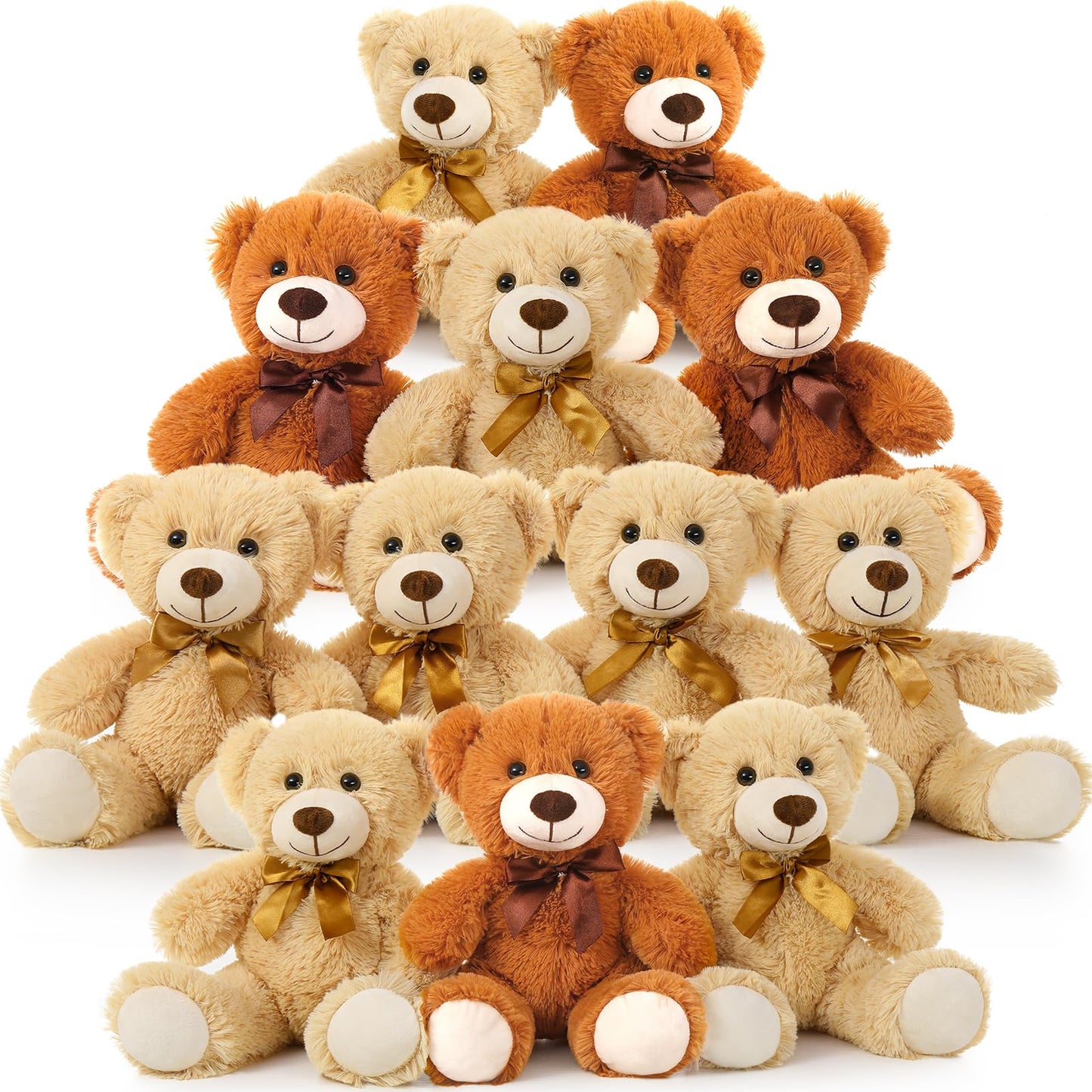 Tezituor Teddy Bear Stuffed Animal Bulk 12 Packs, 14In Small Bulk Teddy Bear Plush, Teddy Bears Centerpiece For Baby Shower, Stuffed Bear Gift For Kids, Christmas, Valentines, Light Brown/Dark Brown