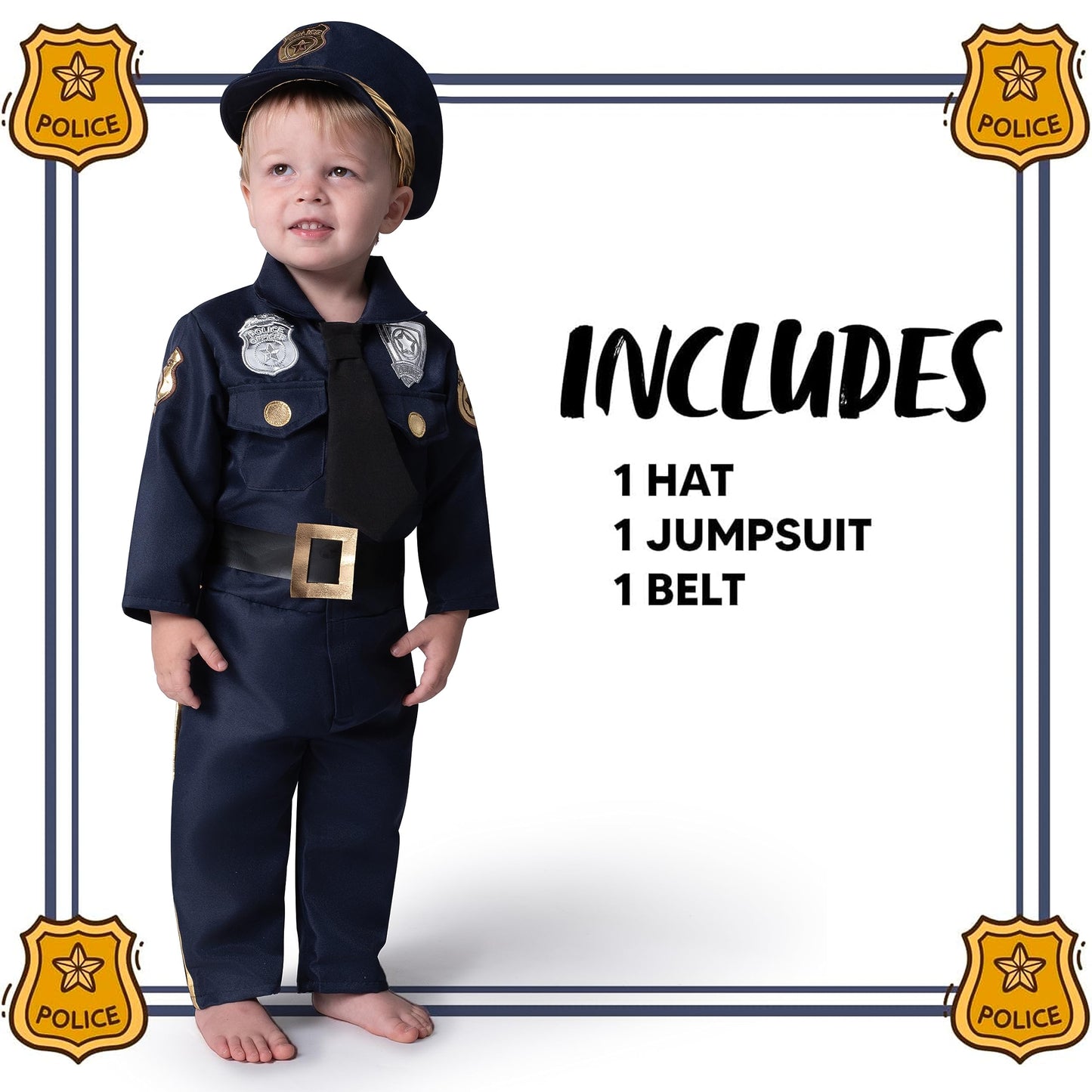 Spooktacular Creations Halloween Baby Boy Police Costume Infants Cop Costume for Toddler Halloween Pretend Play School Event Dress Up Party (12-18 months)