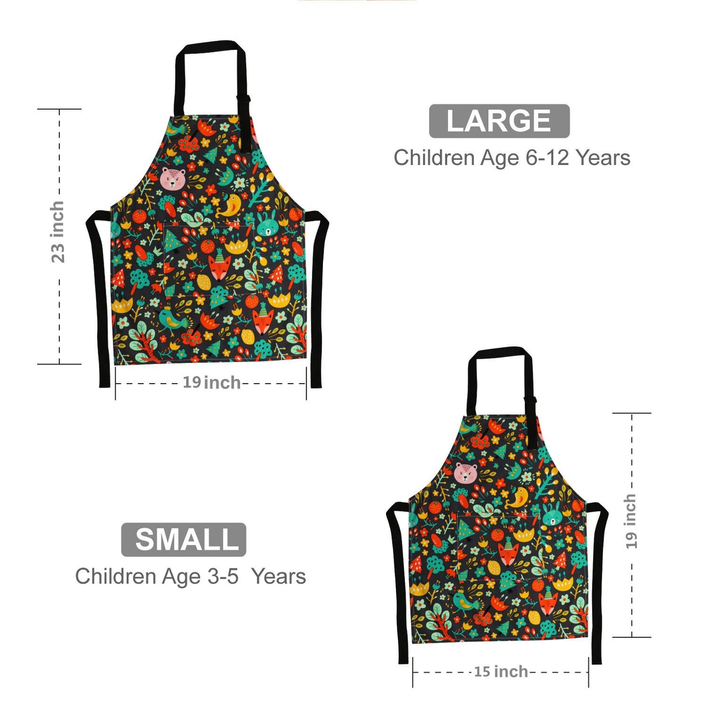 Children Chef Aprons, Pure Cotton Kids Aprons With Adjustable Neck Strap And Pocket Black Children Artists Aprons For Boys And Girls Cooking Baking Painting Aprons In 2 Sizes (Black 1, S)