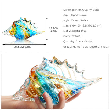 Qfkris 10' Blown Glass Conch Shell Figurines Collectible Crystal Glass Art Seashell Sculpture Paperweight For Centerpiece Decoration
