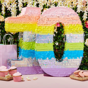 Blue Panda - Large Number 0 Pinata For Girl'S Birthday Party Decorations, Rainbow Pastel (21X14.4X4 In)