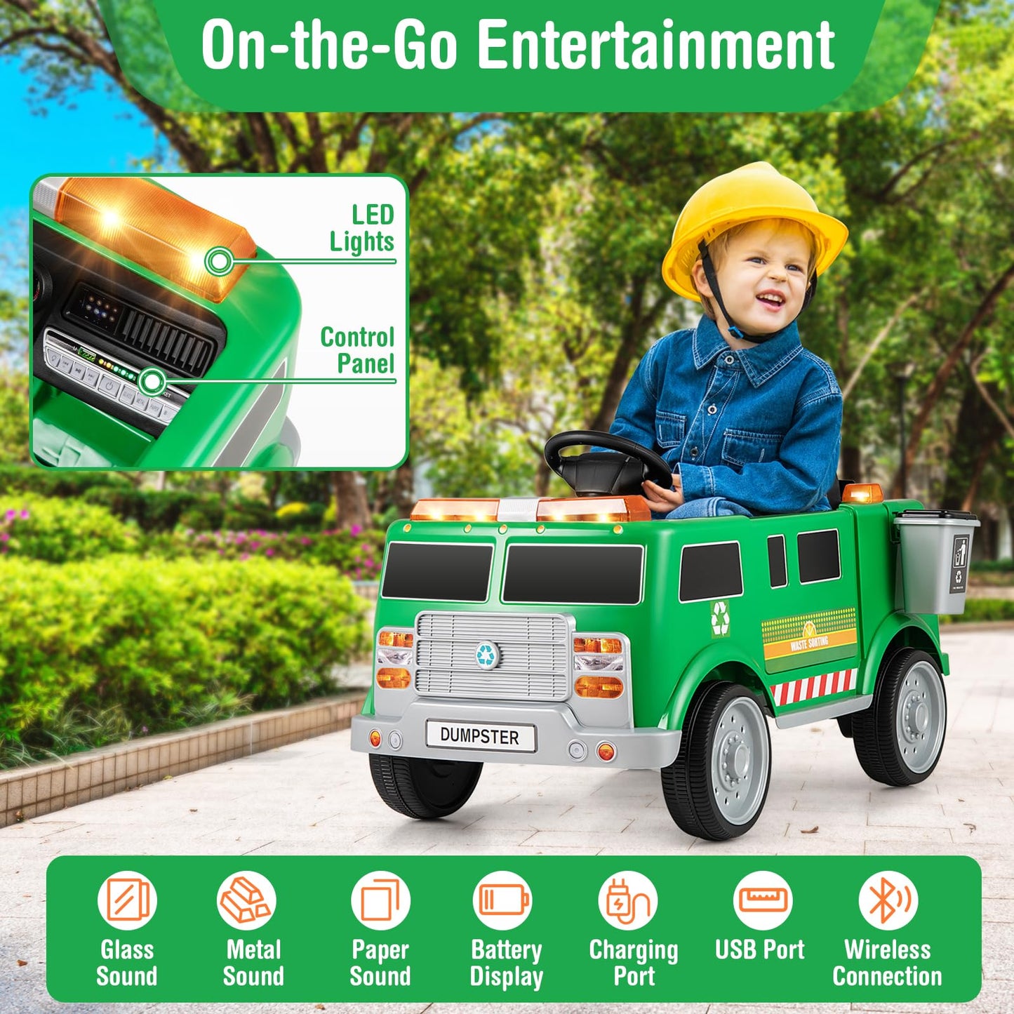Costzon Ride on Garbage Truck, 12V Battery Powered Kids' Electric Vehicles w/Remote Control, Trash Bin/Shovel/Lights/Sound Effec