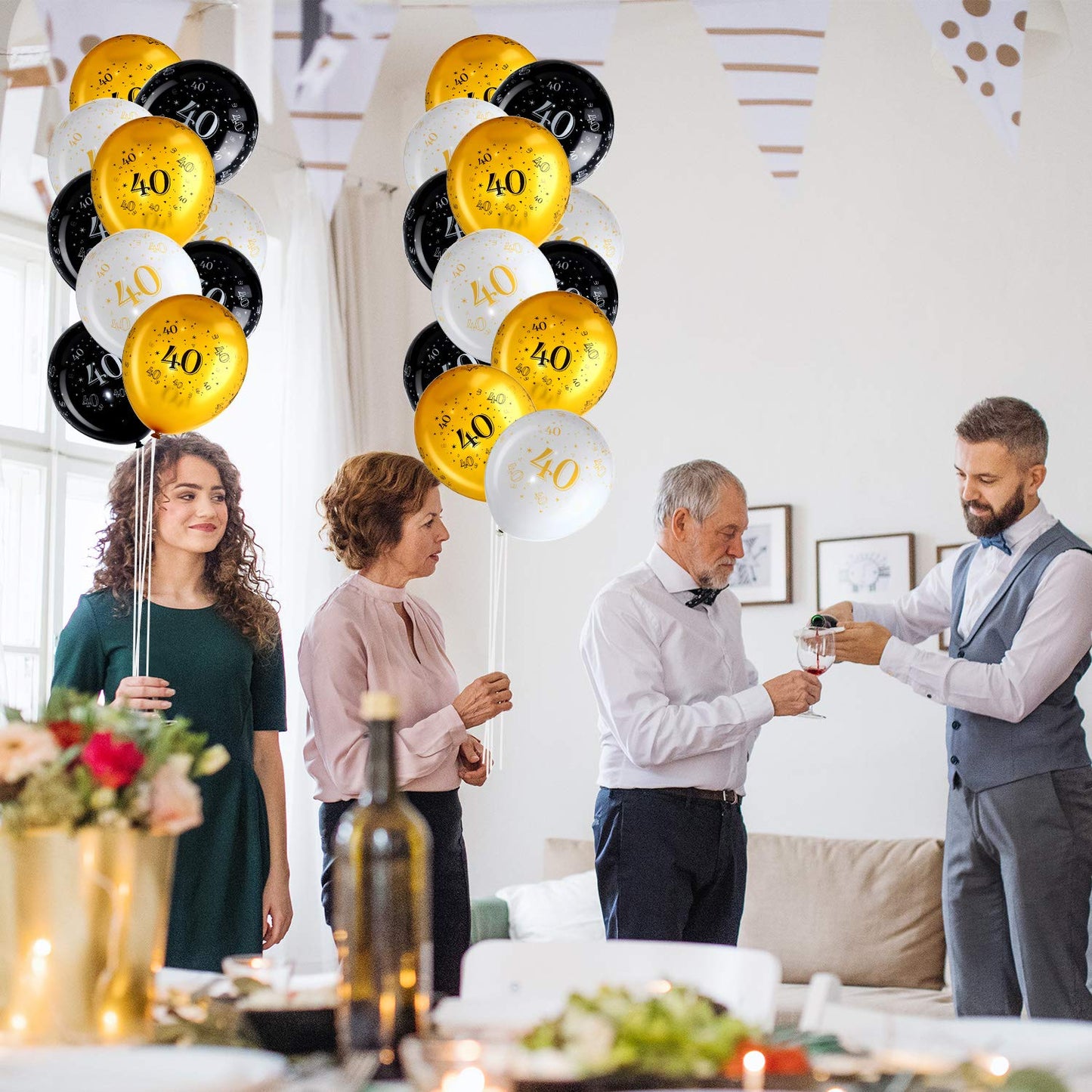 Blulu 45 Piece 12 Inch Birthday Party Latex Balloons Anniversary Decoration White Gold Black Theme Balloon For Birthday Party Supplies Indoor Outdoor Decor(40Th)