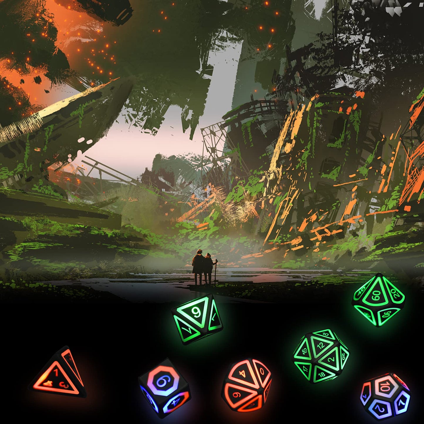 HTPOW Light up LED Dice Set of 7 USB Rechargeable Light Up DND Dice with Charging Box, Shake to Glowing Dice for Dungeons and Dr