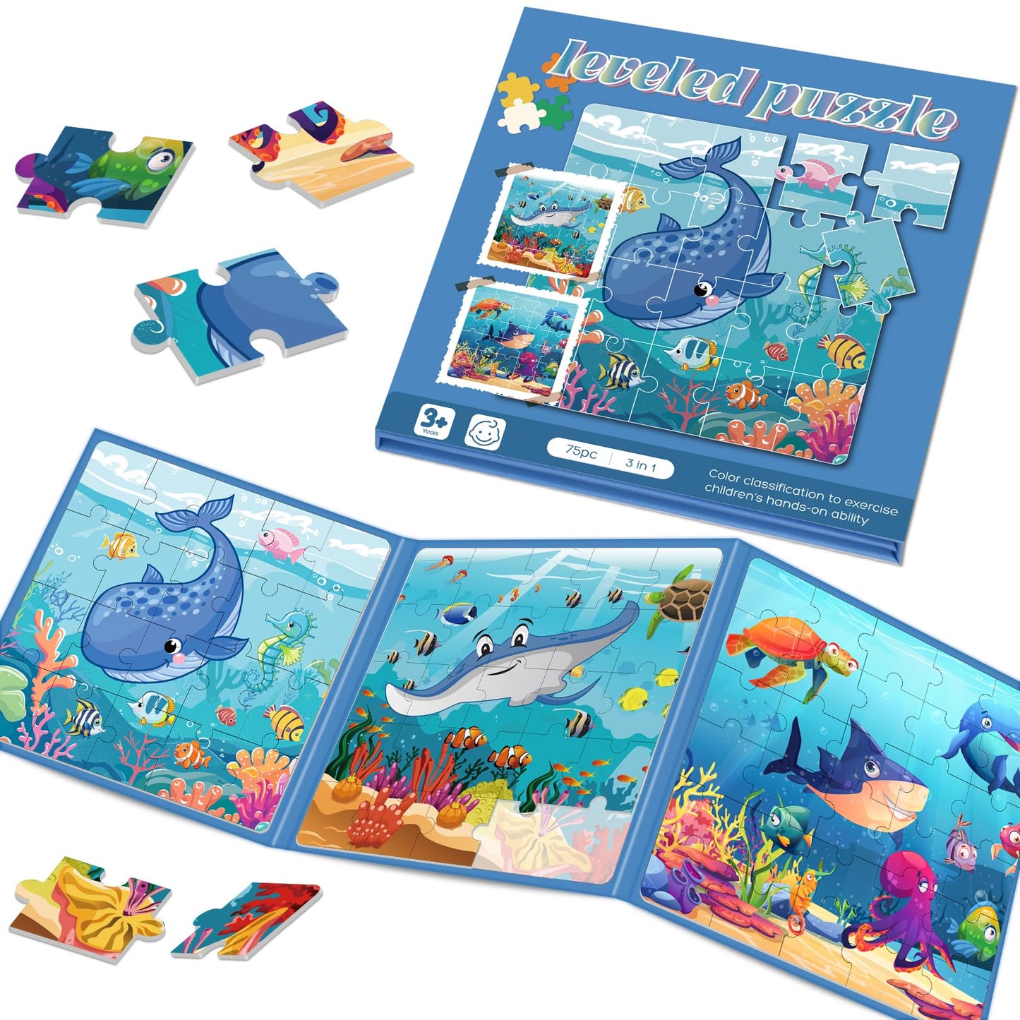 Magnetic Puzzles for Toddlers 3-5 , 75-Pieces Travel Toys , Sea Puzzles Ages 4-6, Educational Learning Magnets, Road Car Trip &