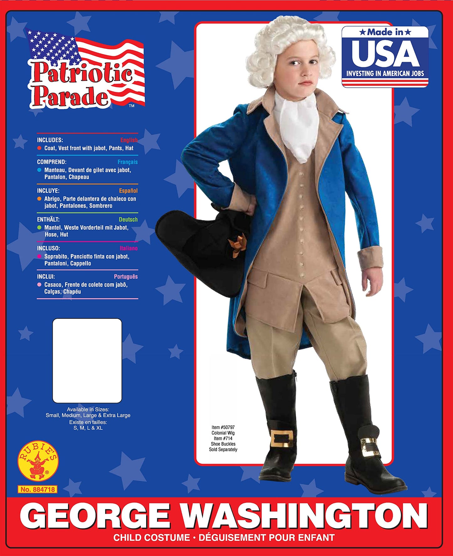 Rubies 211371 George Washington Child Costume - Blue-Brown - Small