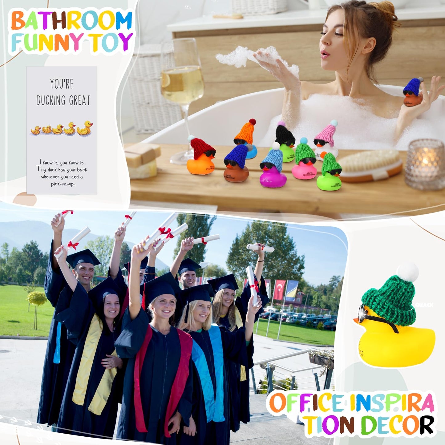Deekin 30 Sets Thank You Gift You'Re Ducking Great Motivational Cards Mini Colorful Rubber Ducks With Glasses Hats With Card Organza Bags Bulk Toy For Cruises Students Coworkers Baby Shower