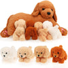 Hydren Nurturing Dog Stuffed Animal Sets Soft Cuddly Golden Retriever Plush Toys Nursing Mommy Dog With 4 Stuffed Baby Puppies F