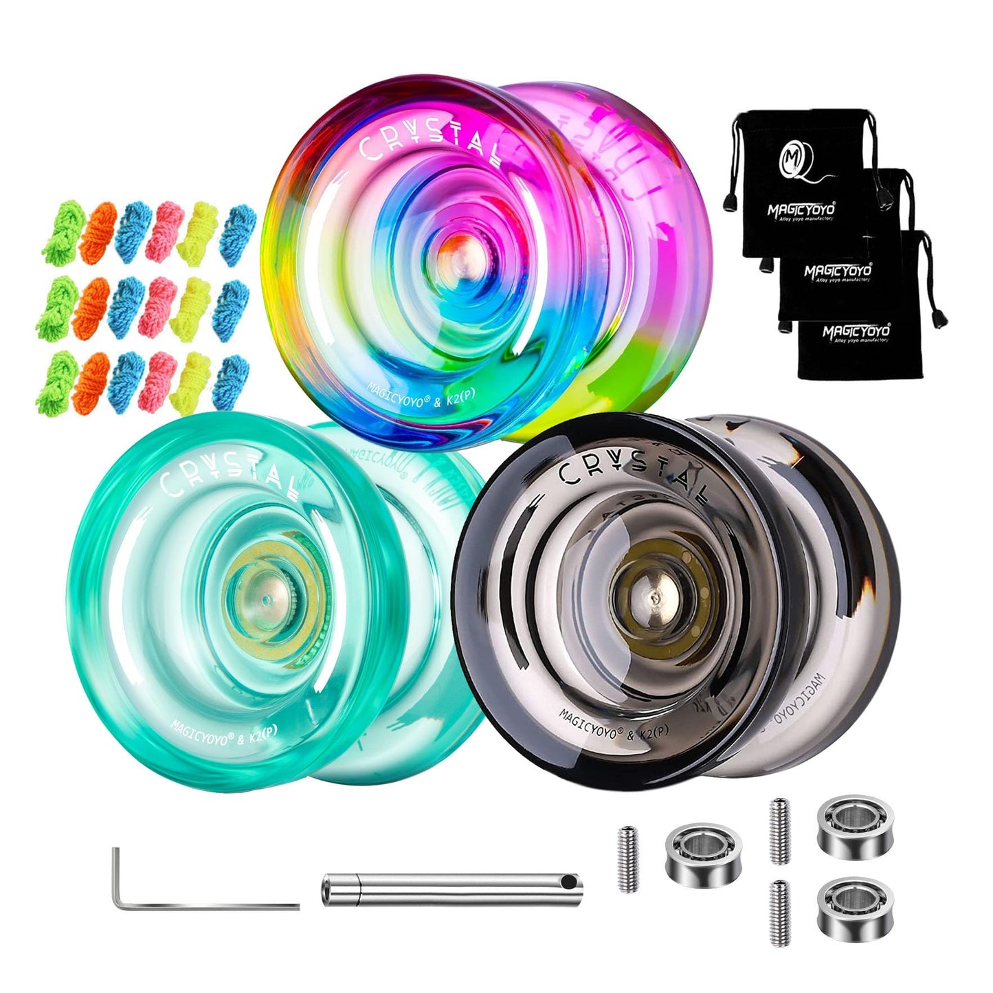 3 Pack Of Yoyo K2 Crystal, Responsive Yoyos For Kids Beginner, Dual Function Yoyos With Replacement Unresponsive Yoyo Bearings+R